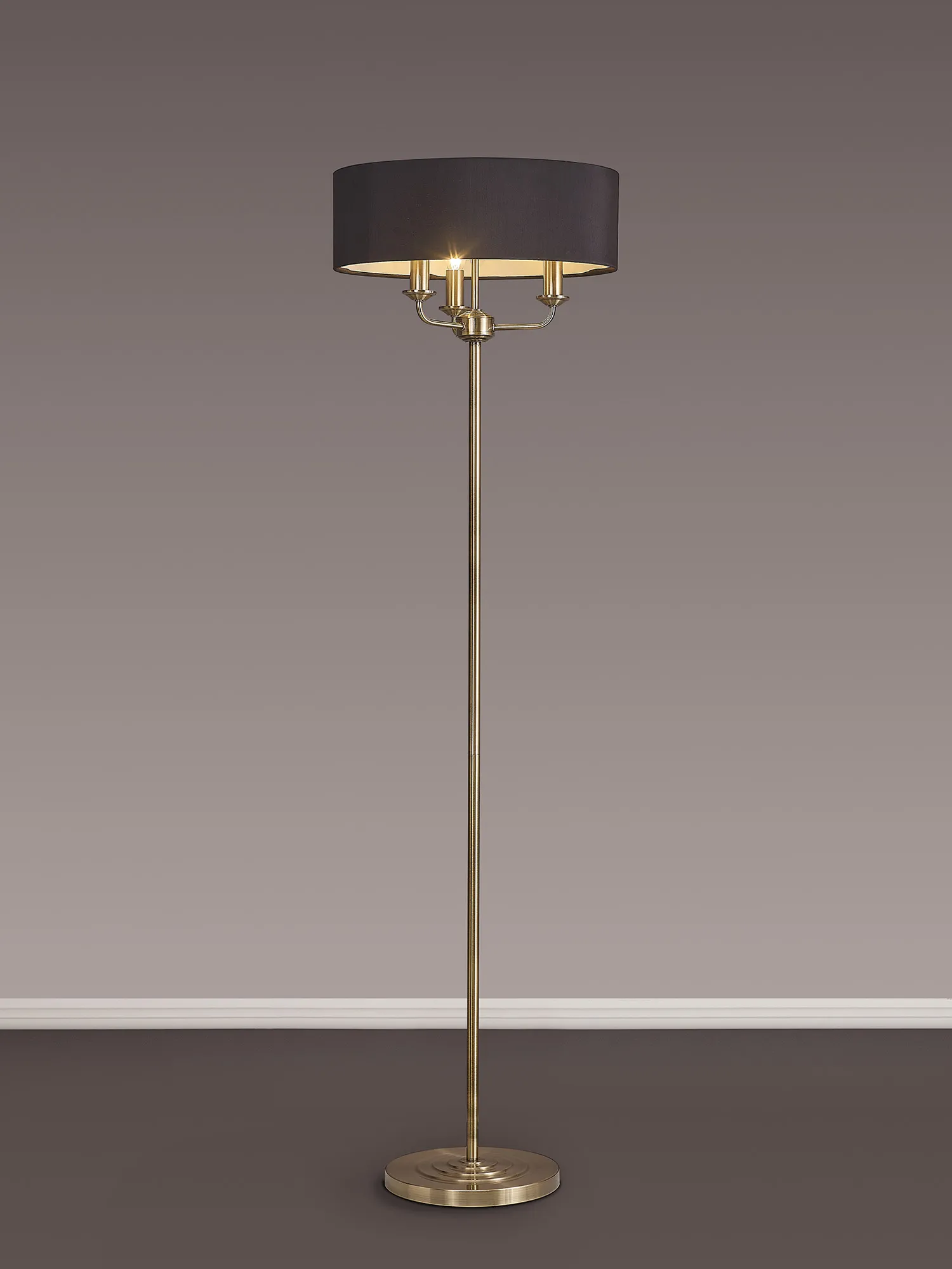 Banyan 45cm 3 Light Floor Lamp Antique Brass, Black DK0903  Deco Banyan AB BL